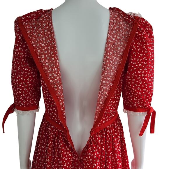Cottagecore Ribbon Bows & Hearts Maxi Dress Size Small - Picture 10 of 13